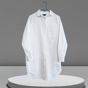 Quince Women Distressed Denim Shirt Dress Off-White S EUC Minimalist Capsule